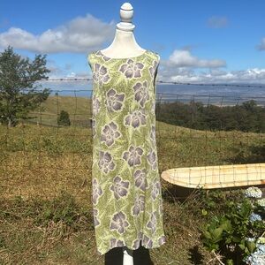 Tommy Bahama Y2K 90s Tropical Green Purple Silk Stretch Sleeveless Shift dress